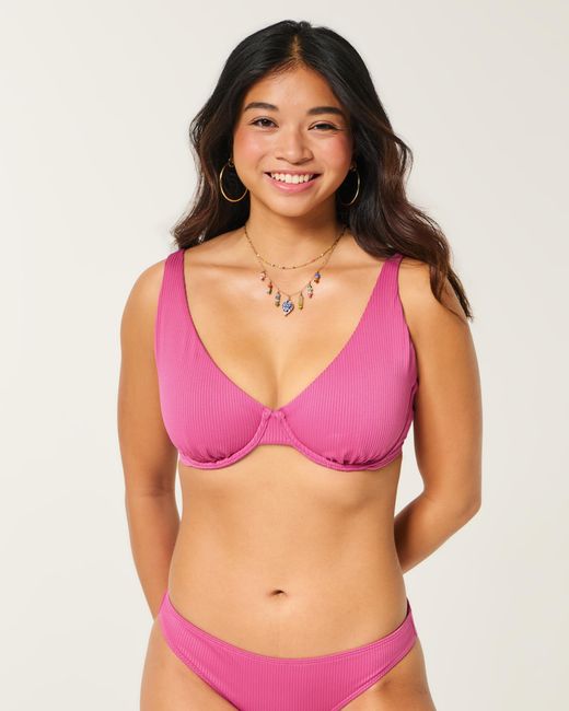 Hollister Pink Curvy High Apex Ribbed Underwire Bikini Top