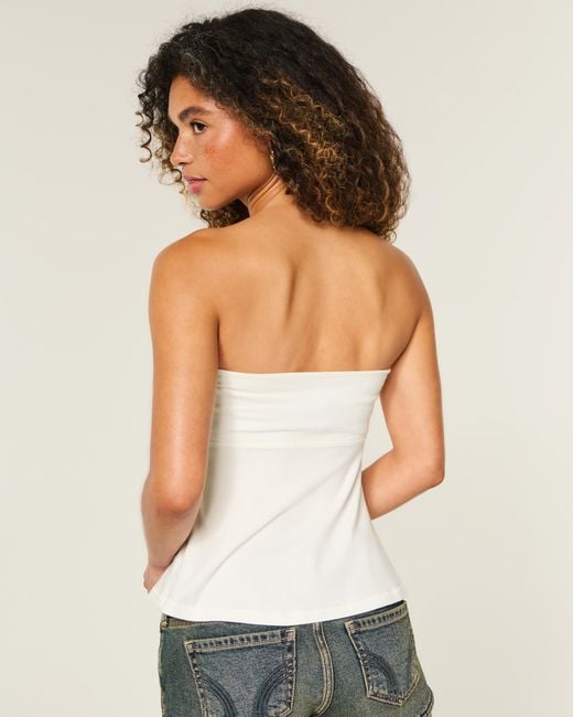 Hollister Natural Strapless Floral Graphic Babydoll Top