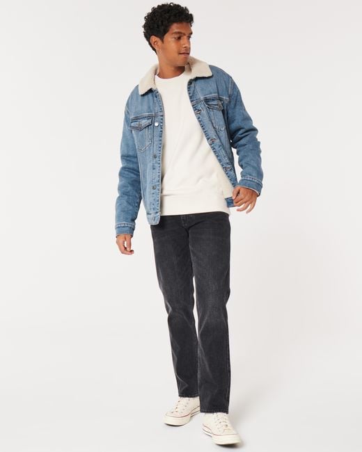 Hollister Faux Shearling lined Denim Trucker Jacket in Blue for