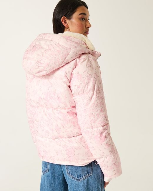Hollister Pink Faux Fur-lined All-weather Puffer Jacket