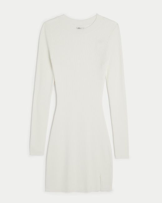 Hollister White Long-sleeve Bodycon Sweater Dress