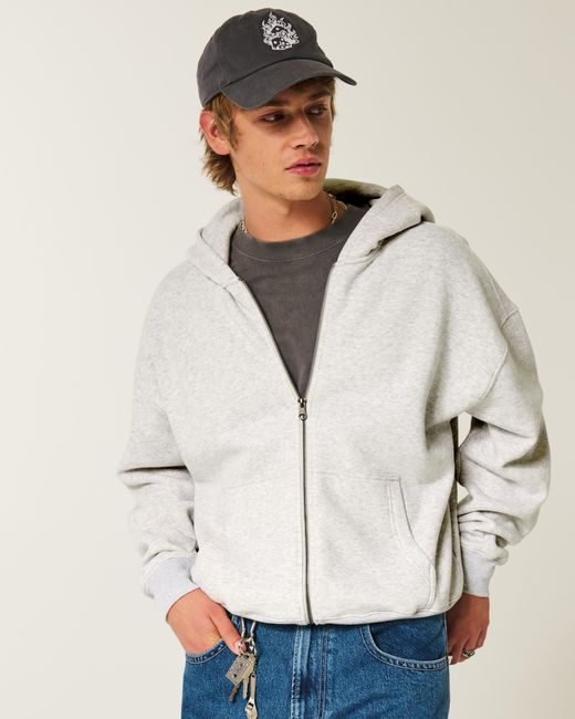 Hollister Gray Boxy Zip-up Hoodie for men
