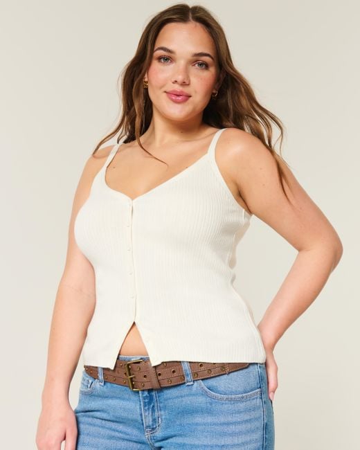 Hollister White Button Front Sweater Tank