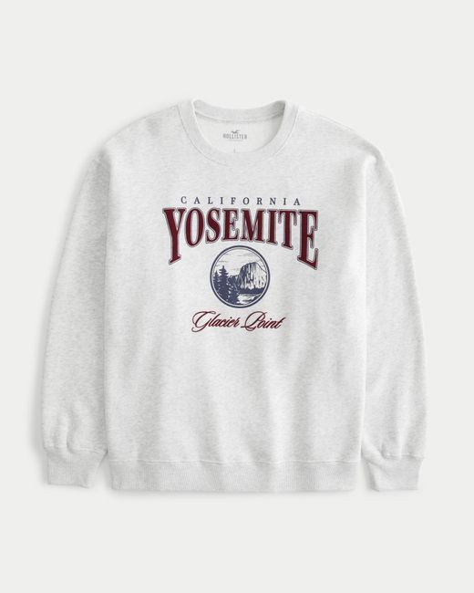 Hollister White Oversized Yosemite Graphic Crew Sweatshirt