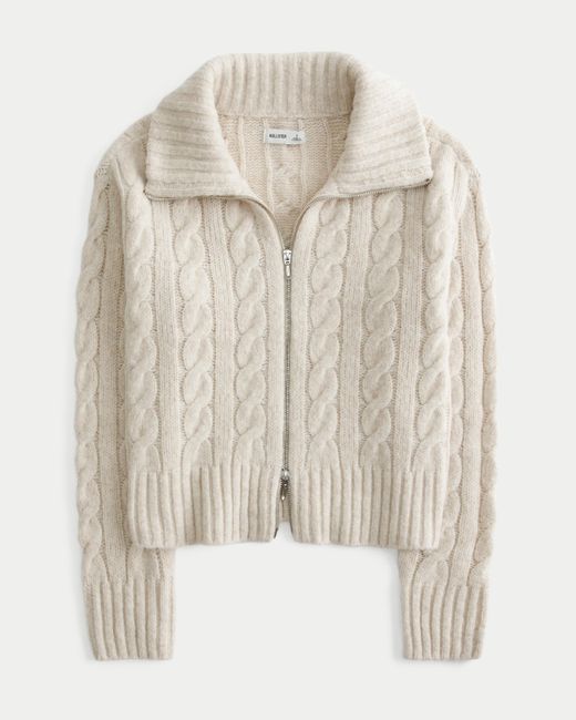 Hollister Natural Fy Cloud Zip-up Cable-knit Sweater