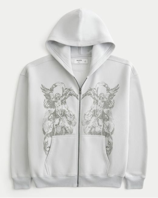 Hollister Gray Hollister Feel Good Boxy Zip-up Angel Graphic Hoodie for men