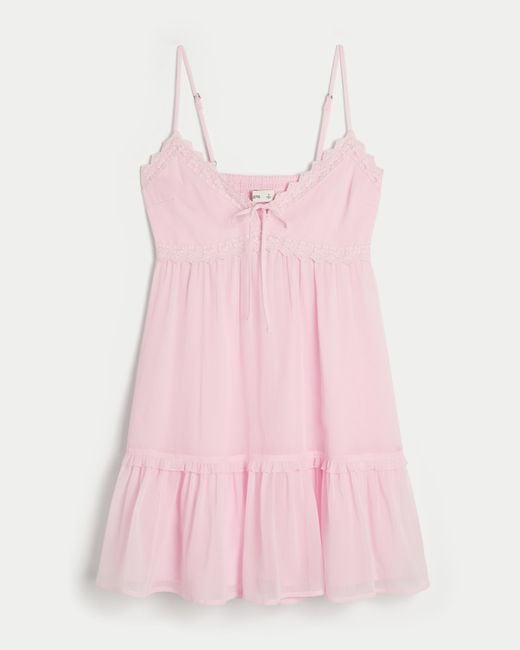 Hollister Chiffon Babydoll Mini Dress in Pink | Lyst UK