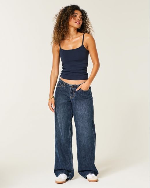 Hollister Blue Ultra Low-rise Mini Waistband Dark Wash Baggy Jeans