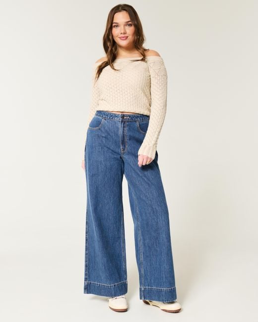 Hollister Blue Ultra High-rise Medium Wash Wide-leg Jeans
