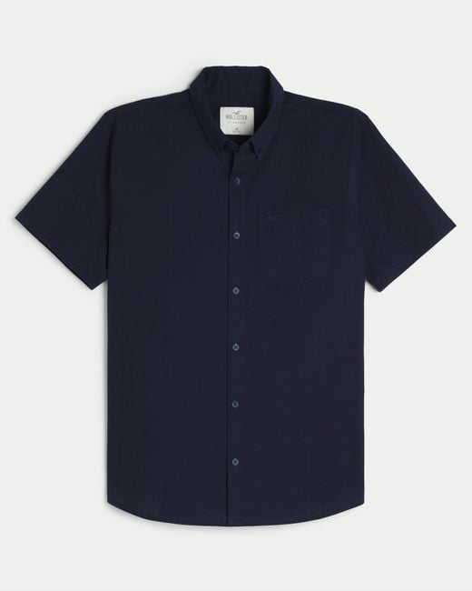 Hollister Blue Short-sleeve Icon Oxford Shirt for men