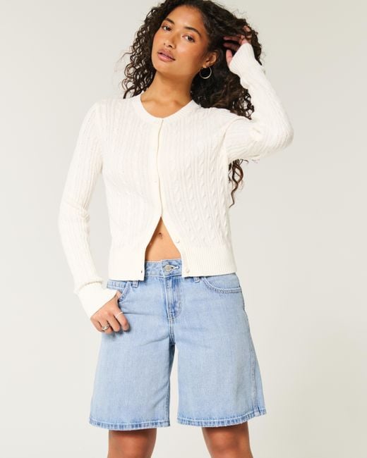 Hollister Blue Low-rise Light Wash Baggy Jort