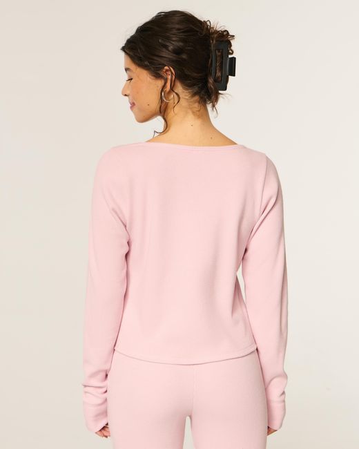Hollister Pink Gilly Hicks Always Cozy Waffle Long-sleeve Scoop Top