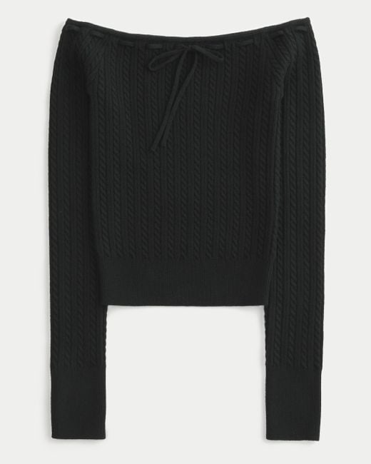 Hollister Off the shoulder Cable knit Sweater in Black Lyst UK