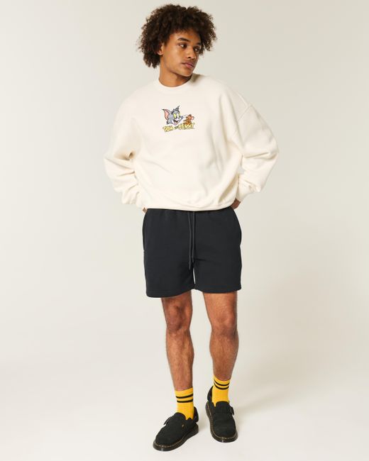 Hollister Black Mid-thigh Loose Fleece Shorts for men