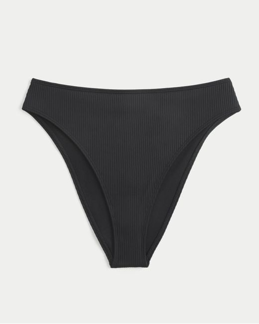 Hollister Black Curvy High-leg High-waist Ribbed Cheeky Bikini Bottom
