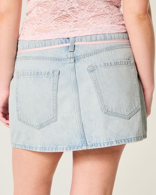 Hollister Blue Jeans-Miniskort mit Schnürsenkeln in heller Waschung