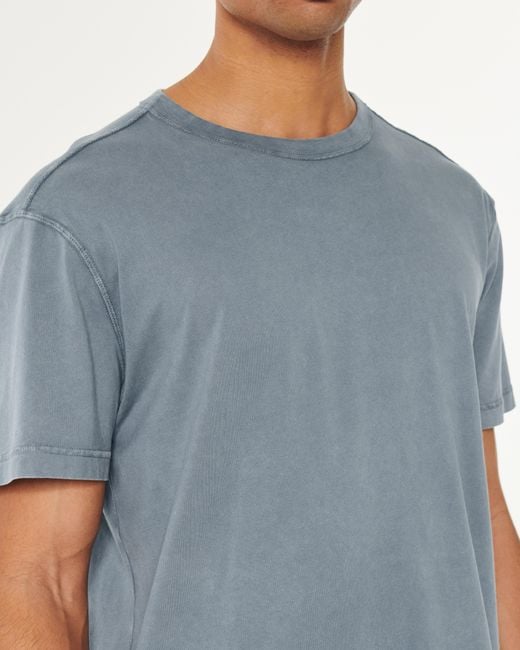 Hollister Blue Relaxed Washed Cotton Crew T-shirt for men