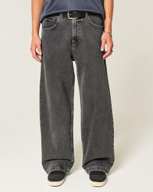 Hollister Gray Washed Black Super Baggy Jeans for men