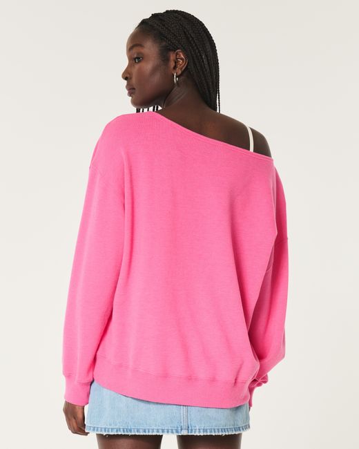Hollister Pink Oversized Terry Off-the-shoulder Sweatshirt