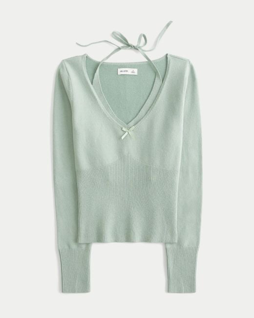 Hollister Green Long-sleeve Halter Tie Sweater
