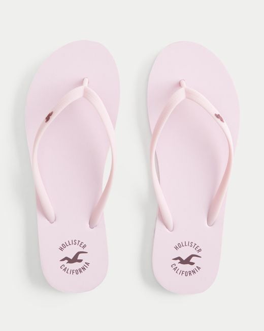 Hollister Pink Rubber Logo Flip Flops