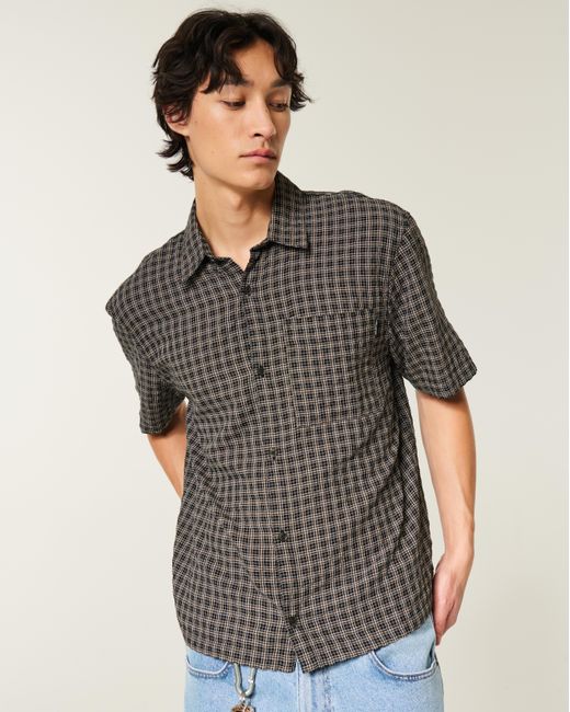 Hollister Gray Boxy Short-sleeve Seersucker Shirt for men