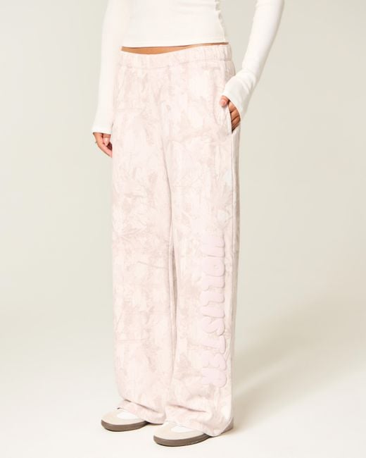 Hollister White Logo Graphic Pink Camo Wide-leg Sweatpants