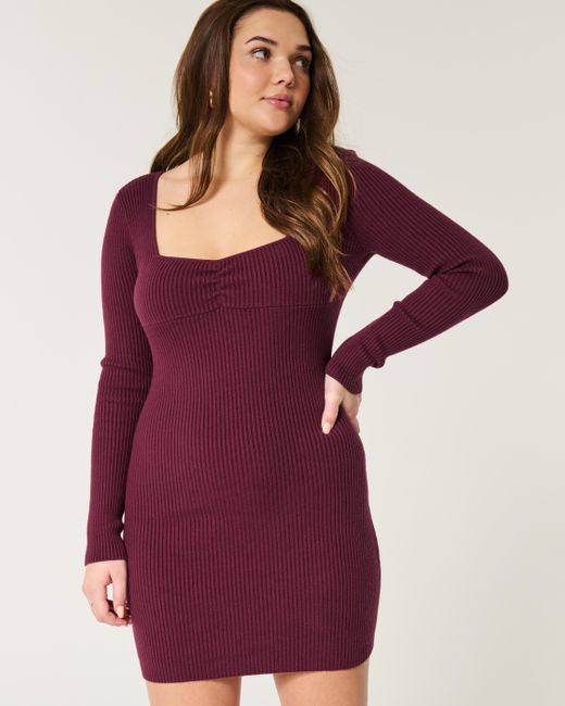 Hollister Purple Long-sleeve Cinch Bust Open-back Sweater Dress