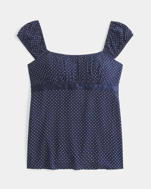 Hollister Blue Easy Satin Tie Babydoll Top