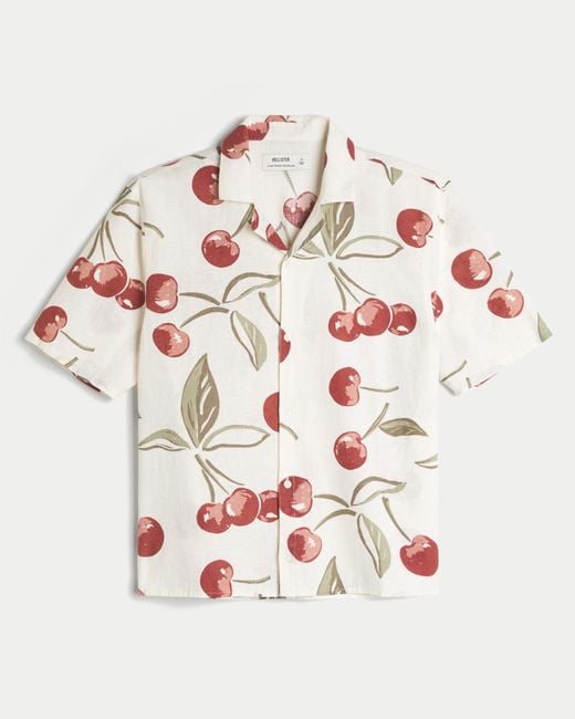 Hollister White Boxy Short-sleeve Linen-blend Shirt for men