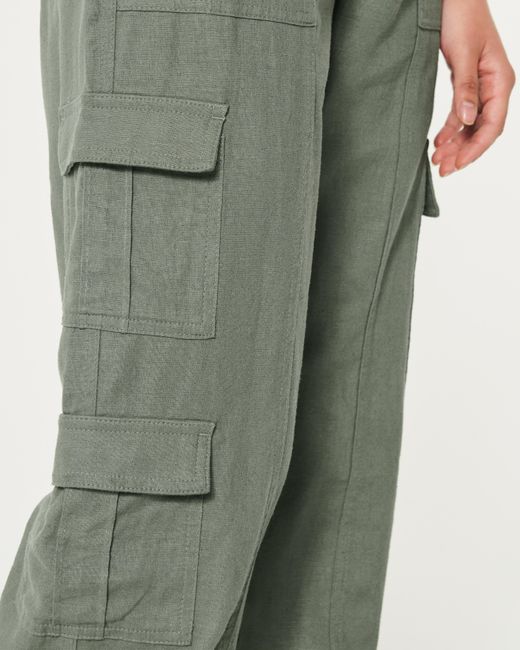 Hollister Gray Ultra High-rise Linen Blend Baggy Cargo Pants