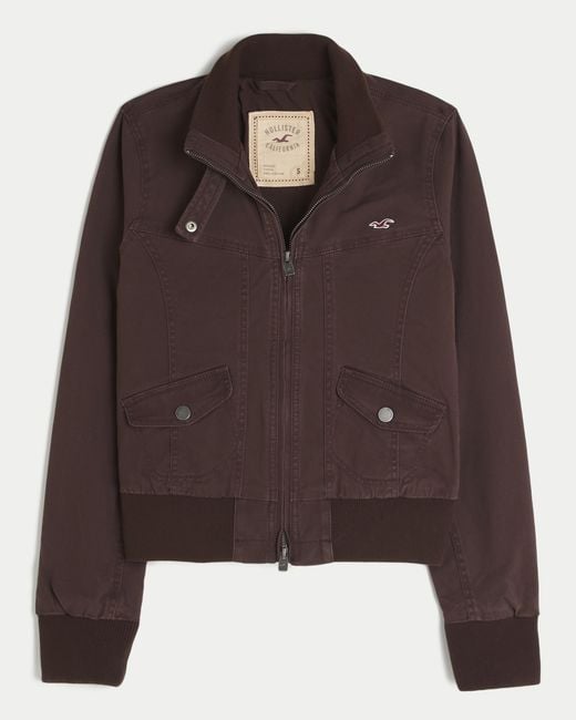 Hollister Zip-up Twill Jacket in Brown | Lyst UK