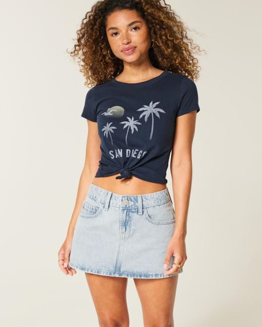 Hollister Blue Low Rise Jeans-Mini-Skort in heller Waschung