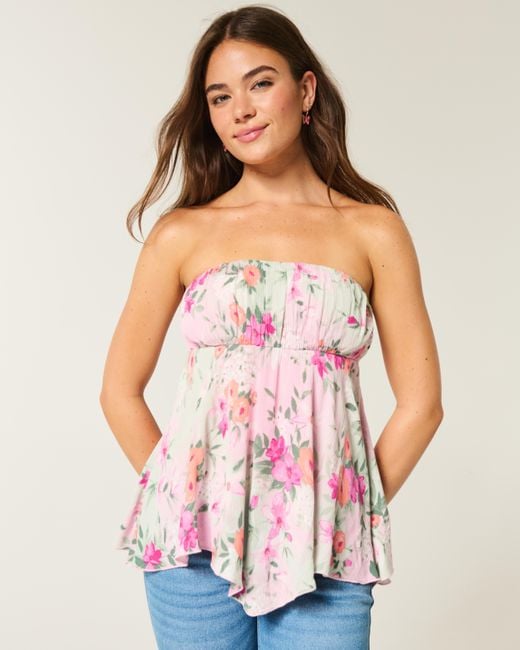 Hollister White Strapless Handkerchief Hem Top
