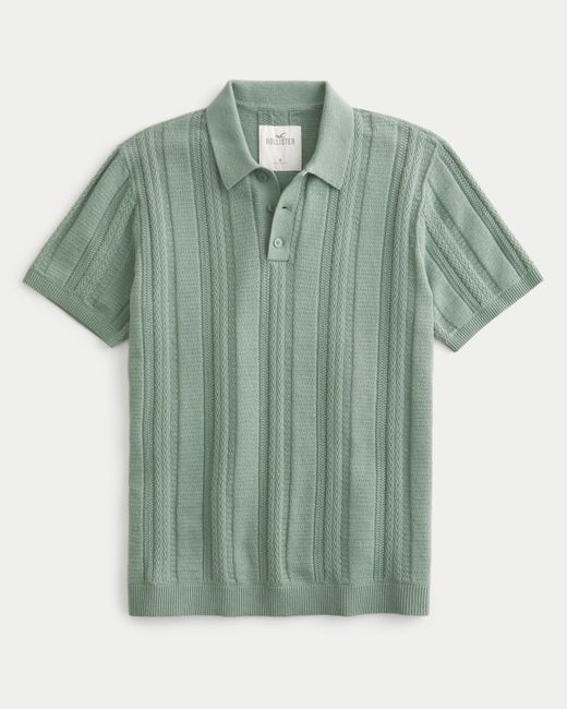 Hollister Green Textured Stripe Sweater Polo for men