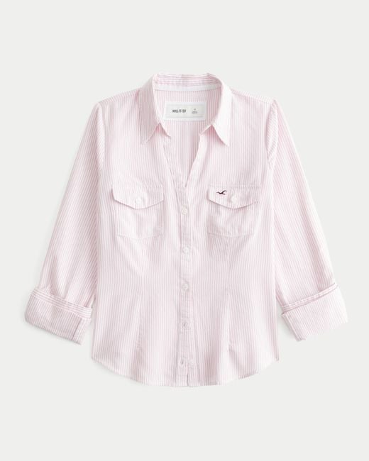 Hollister Pink Lässiges Hemd mit Knopfverschluss vorne und Symbol