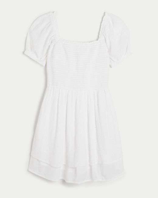 Hollister White Gesmoktes, doppelt gestuftes Skort-Kleid