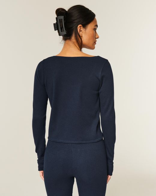 Hollister Blue Gilly Hicks Cozy Waffle Long Sleeve Scoop Top