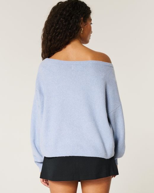 Hollister Blue Fy Cloud Easy Off-the-shoulder Number Graphic Sweater