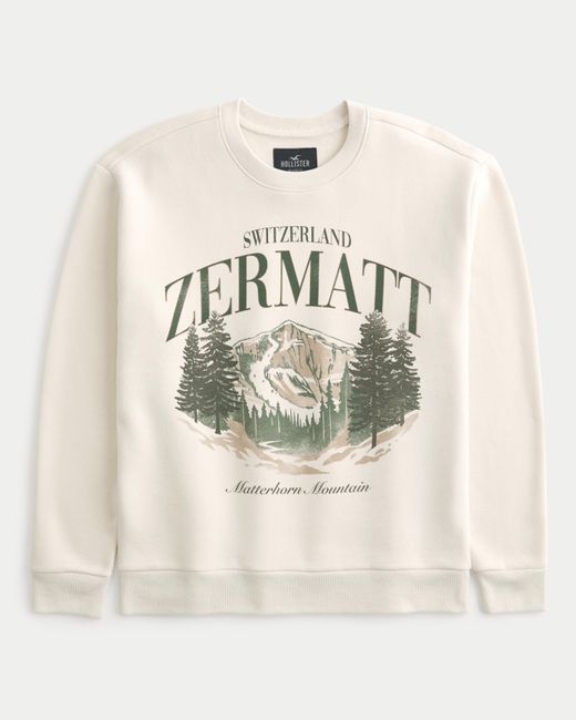 Hollister Sweatshirt mit Rundhalsausschnitt und Zermatt Switzerland-Grafikdruck in Natural für Herren