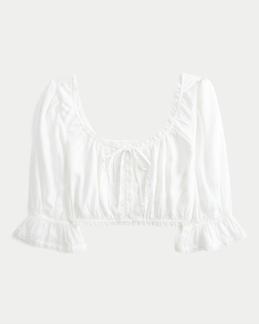 Hollister White Three-quarter Sleeve Mini Crop Top