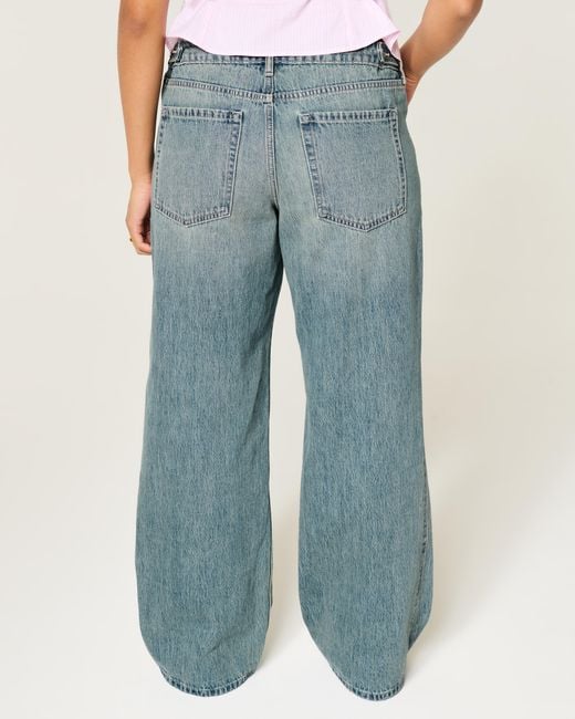Hollister Blue Hollister Andi Adjustable Waist Low-rise Medium Wash Baggy Jeans