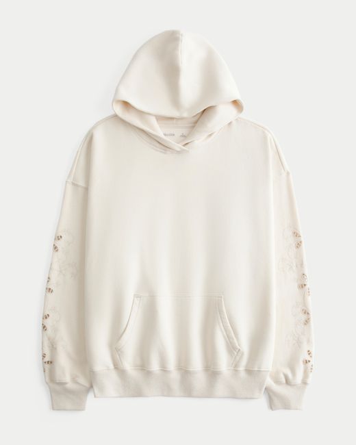 Hollister Natural Hollister Feel Good Easiest Embroidered Floral Cutout Hoodie