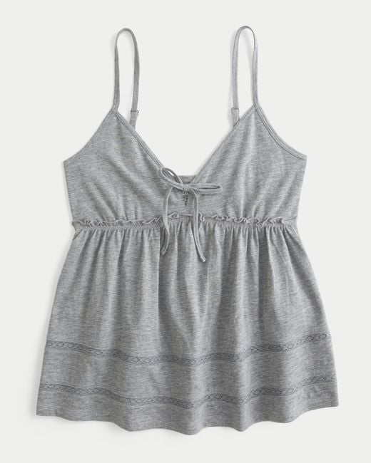 Hollister Gray Easy Tie Front Babydoll Top