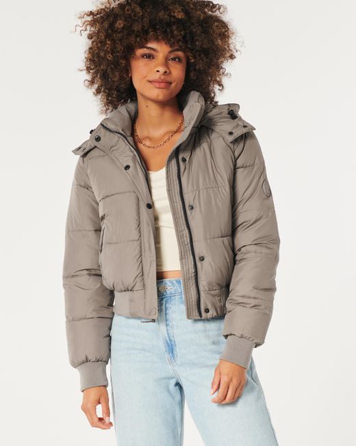 Hollister Natural Ultimate Puffer Bomber Jacket