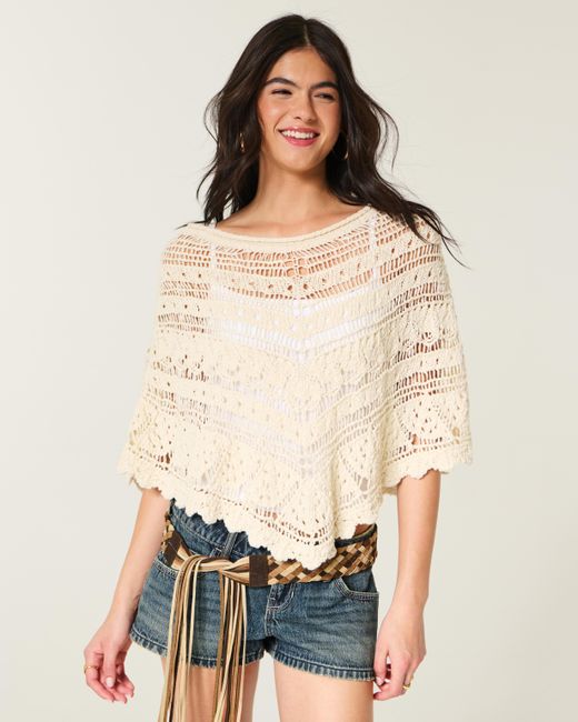 Hollister Natural Stitchy Crochet-style Poncho