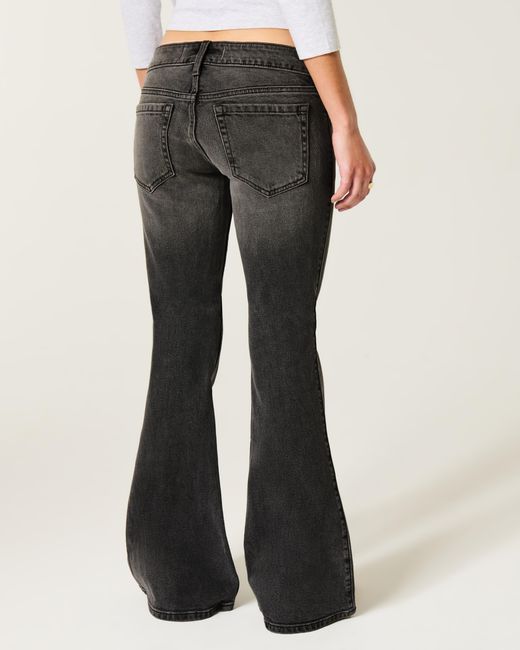 Hollister Ultra Low-rise Washed Black Lace-up Flare Jeans