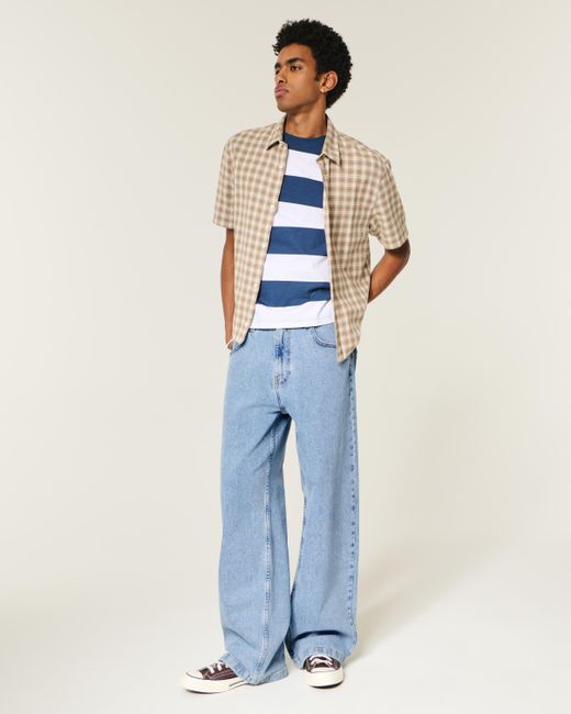 Hollister Blue Medium Wash Super Baggy Jeans for men