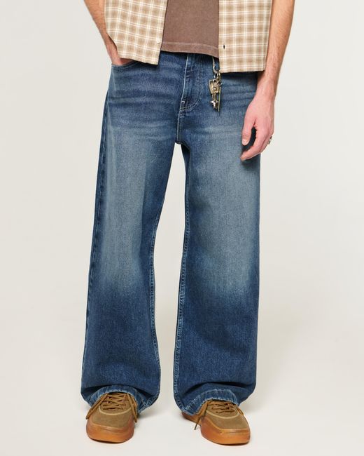 Hollister Blue Dark Wash Super Baggy Jeans for men