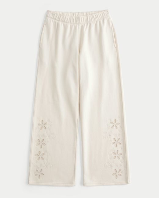 Hollister White Hollister Feel Good Floral Cutout Wide-leg Sweatpants